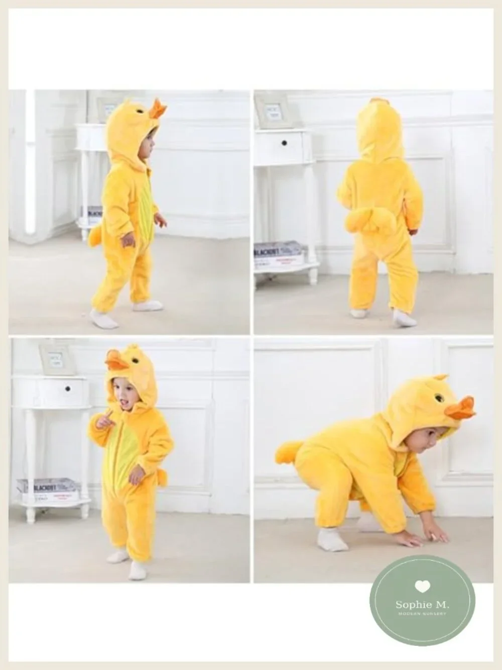 Duck Hooded Romper Baby Costume Animal Onesie Toddler Flannel Romper